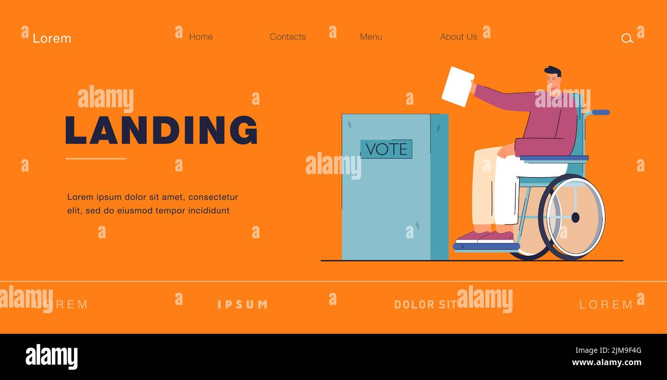 Disabled person on wheelchair putting voting paper in ballot box