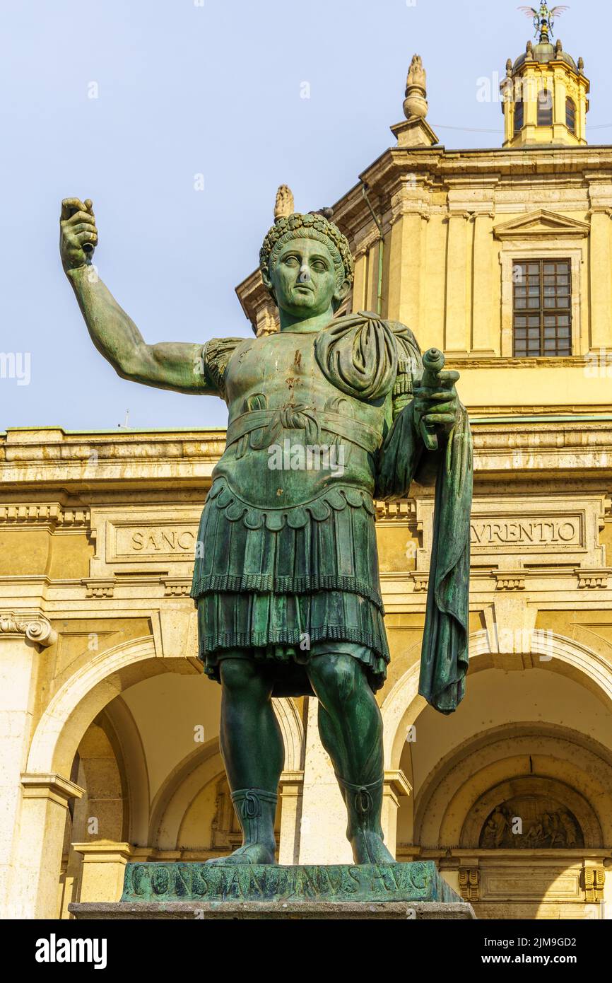 Milan, Italy March 02, 2022 View of the Constantine Statue, in front