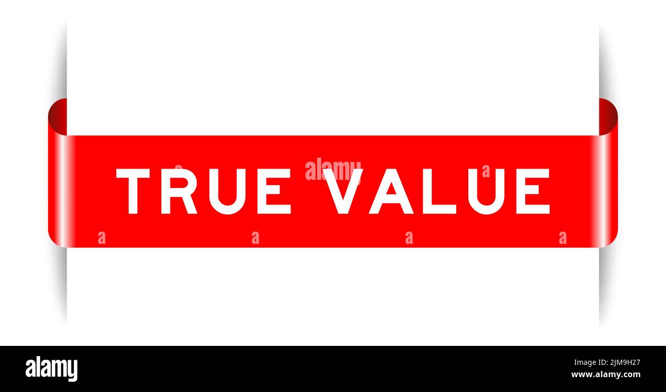 Red color inserted label banner with word true value on white background Stock Vector Image