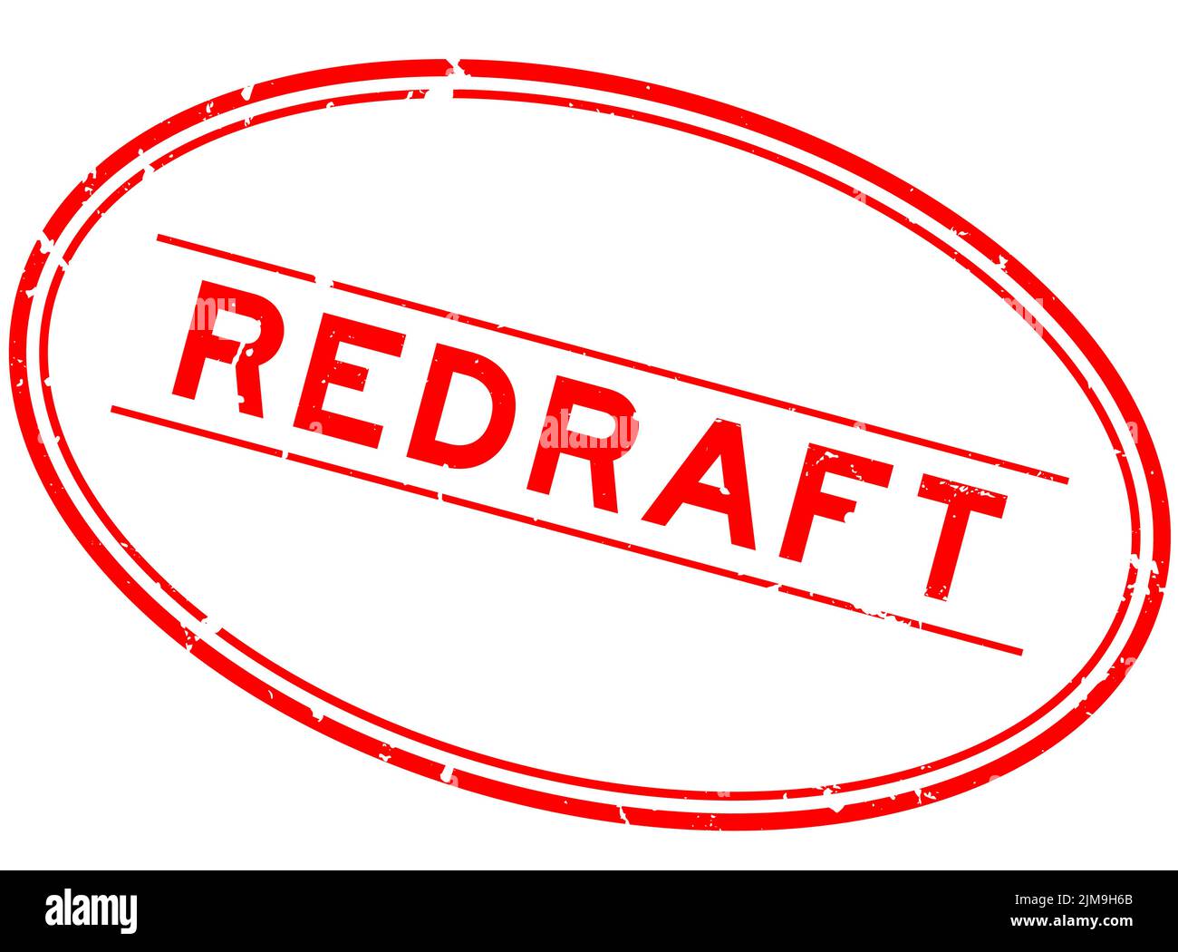 Grunge red redraft word oval rubber seal stamp on white background ...