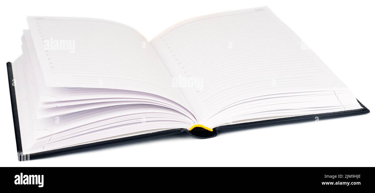 Black open personal organizer over white background Stock Photo Alamy