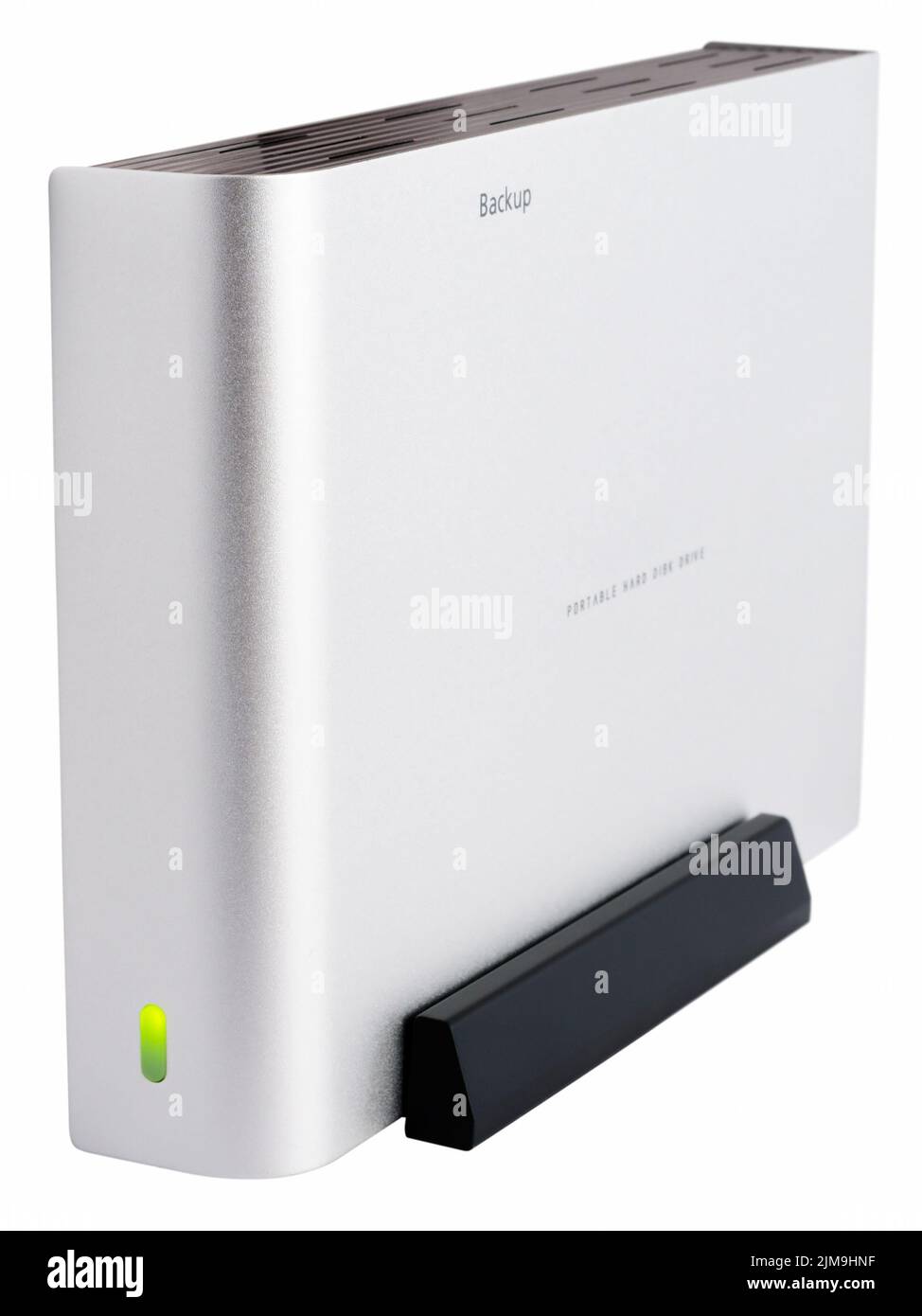 External box for hard disk drive on plastic stand isolated on the white