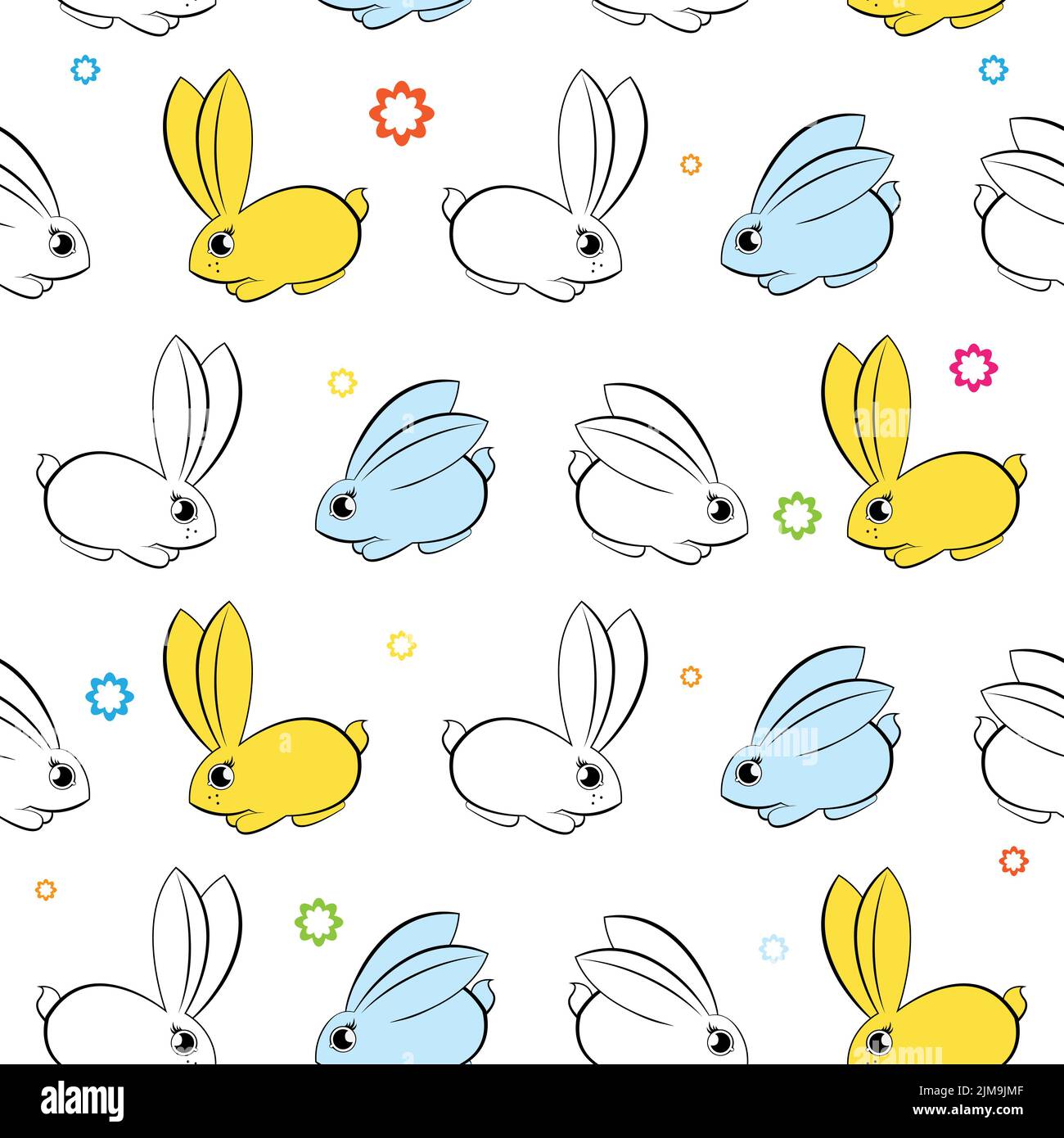 Vector seamless wallpaper. Easter bunnies on a white Stock Photo