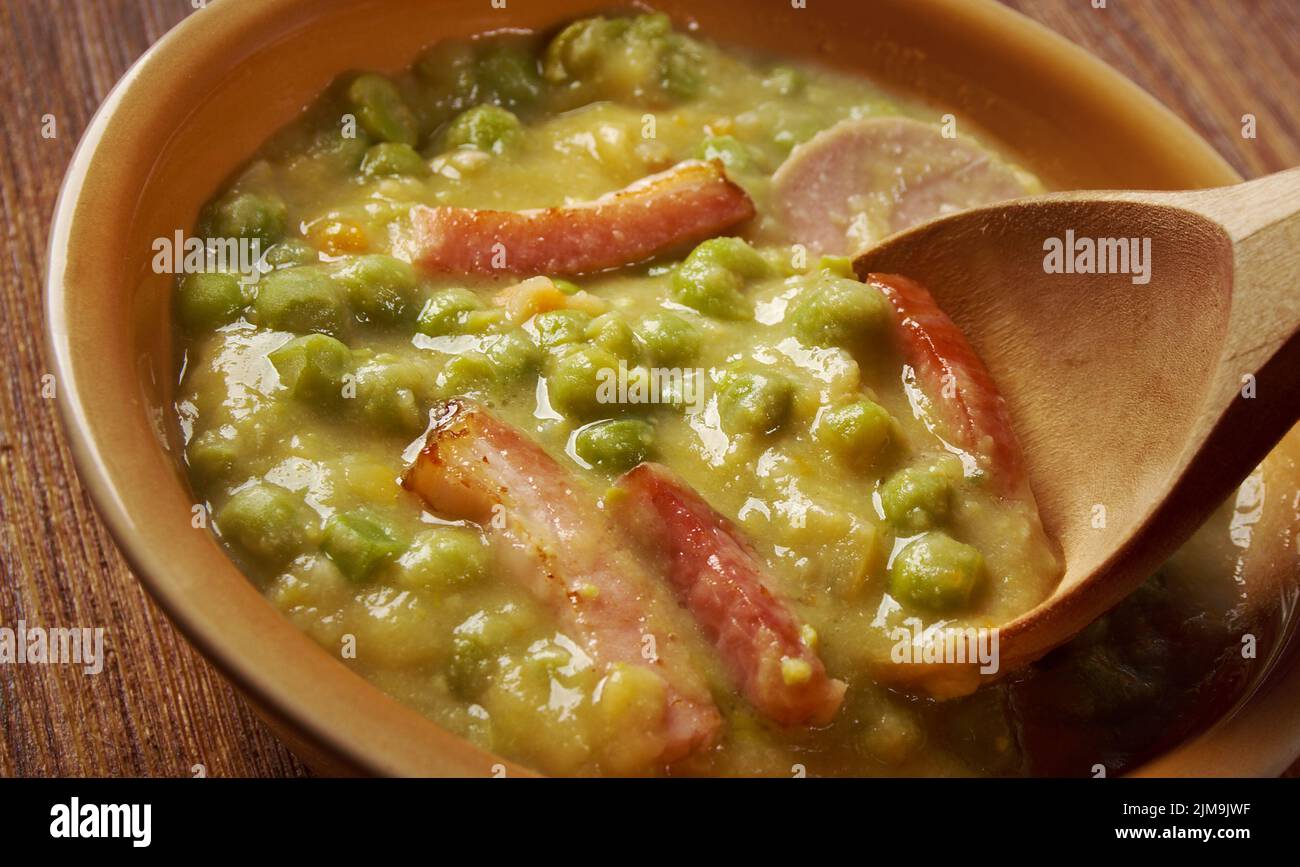 Bouneschlupp - traditional Luxembourgish green bean soup with potatoes, bacon, and onions. Stock Photo