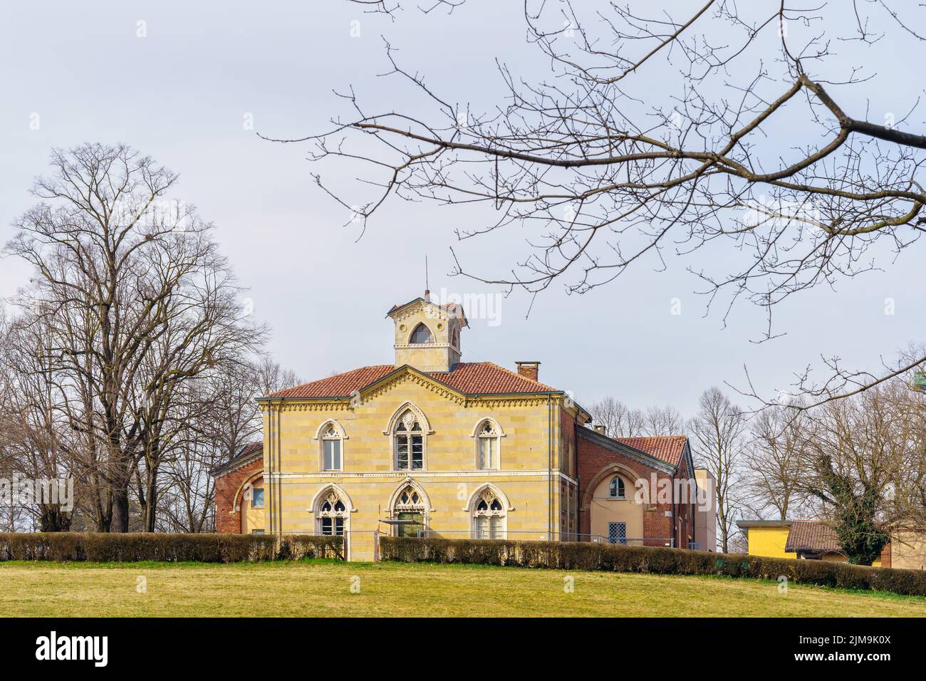 View of the Cascina San Fedele building in the Monza Park, on a clear winter day. Monza, Lombardy, Northern Italy Stock Photo