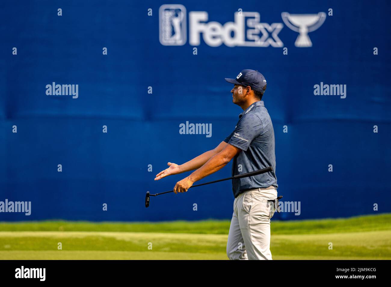 Greensboro, NC. August 4, 2022 Sebastian Munoz reacts after missing a