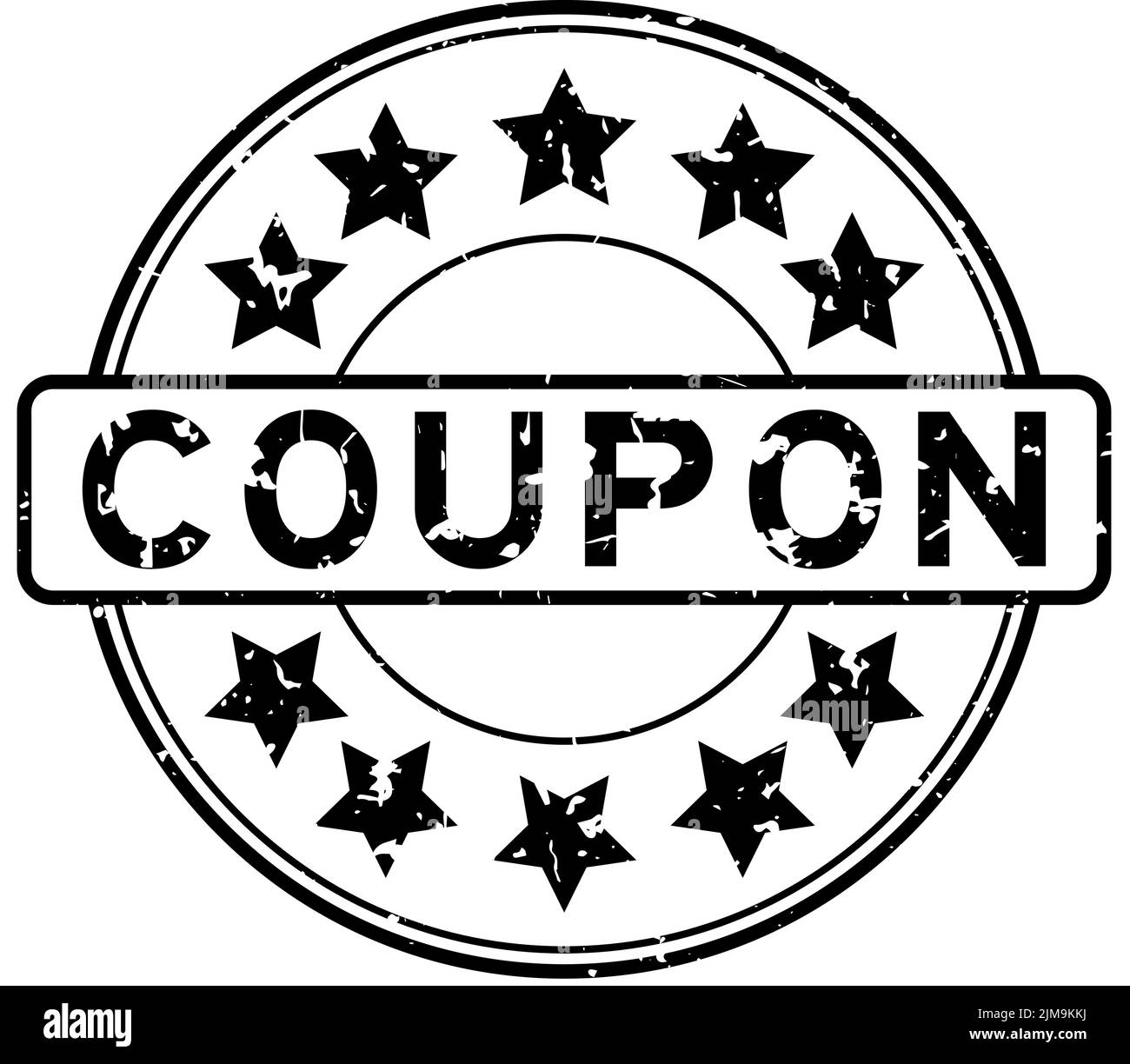 Grunge black coupon word with star icon round rubber seal stamp on
