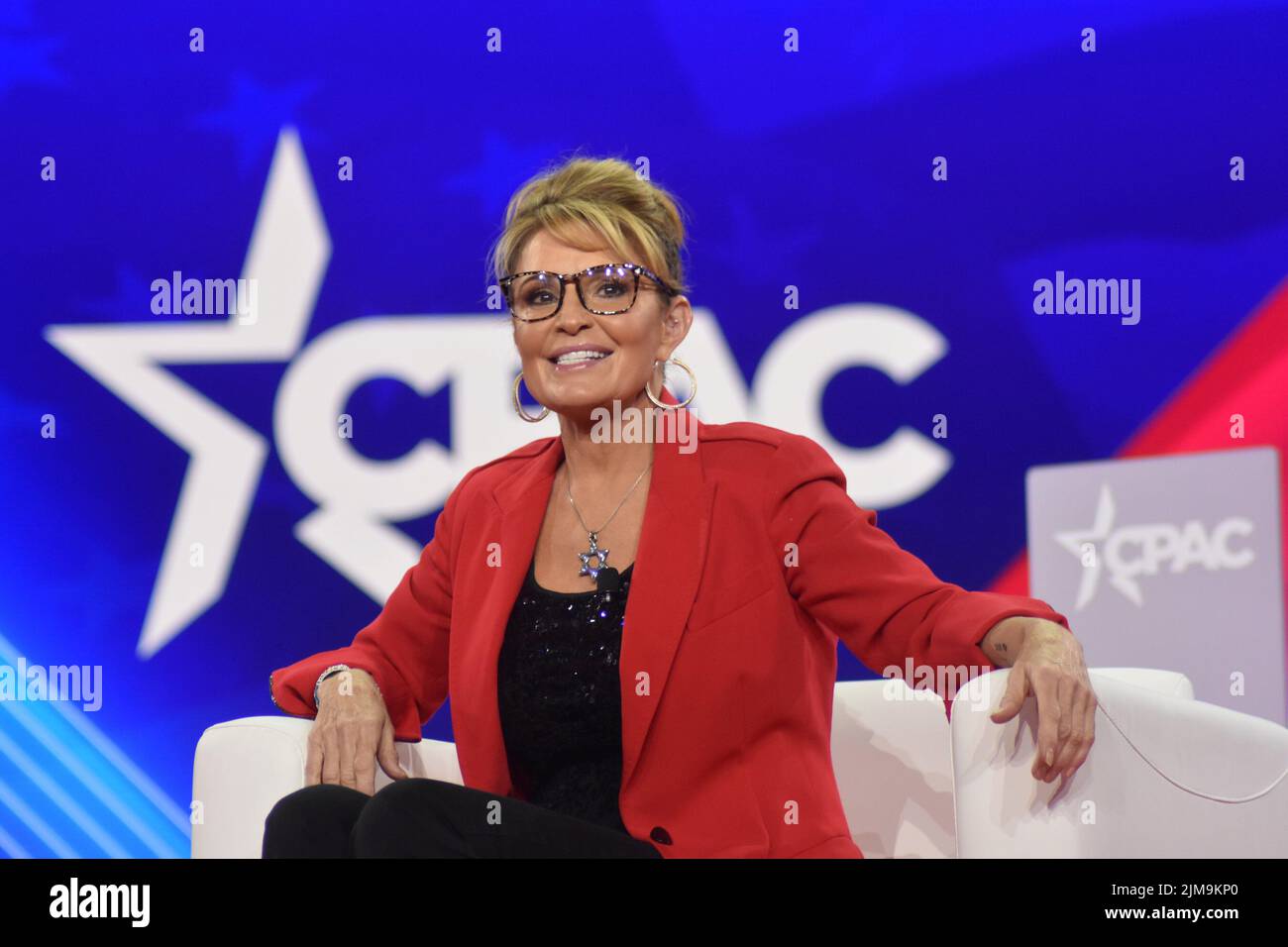 Dallas, Texas, USA. 4th Aug, 2022. Sarah Palin delivers remarks during the Conservative Political Action Conference (CPAC), held in the state of Texas. Sarah Palin is running for Congress to replace Representative Don Young, who died. Sarah Palin is a Former Governor of the State of Alaska. (Credit Image: © Kyle Mazza/TheNEWS2 via ZUMA Press Wire) Stock Photo
