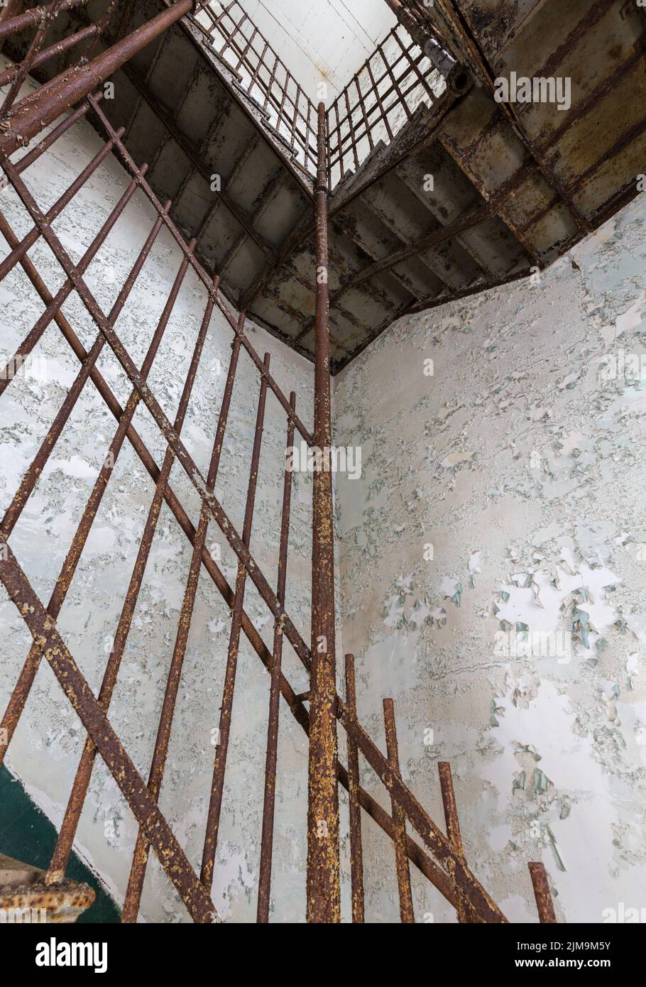 Staircase inside Trans-Allegheny Lunatic Asylum Stock Photo