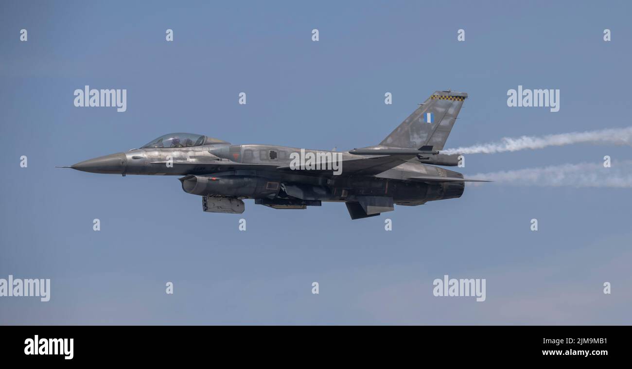 Greece, Hellenic Air Force F-16 Fighting Falcon,  Zeus Demo Team at the Royal International Tattoo Stock Photo