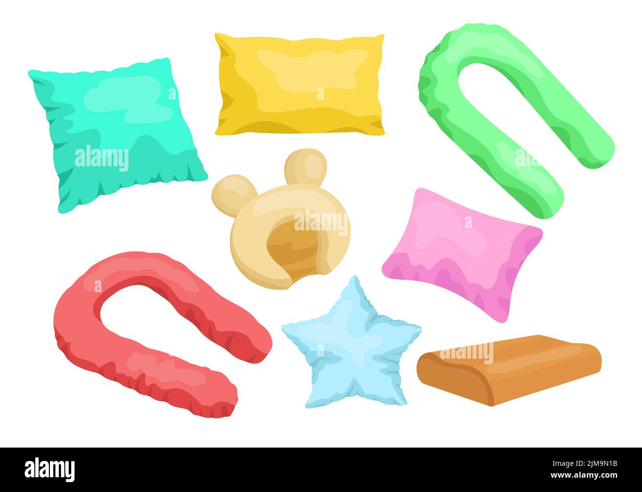 Pillows of different shapes vector illustrations set. Cartoon drawings
