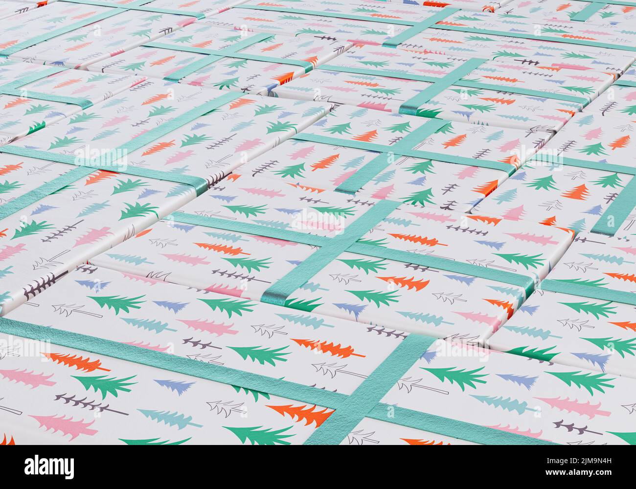 A collection of different sized rectangular gift boxes wrapped in