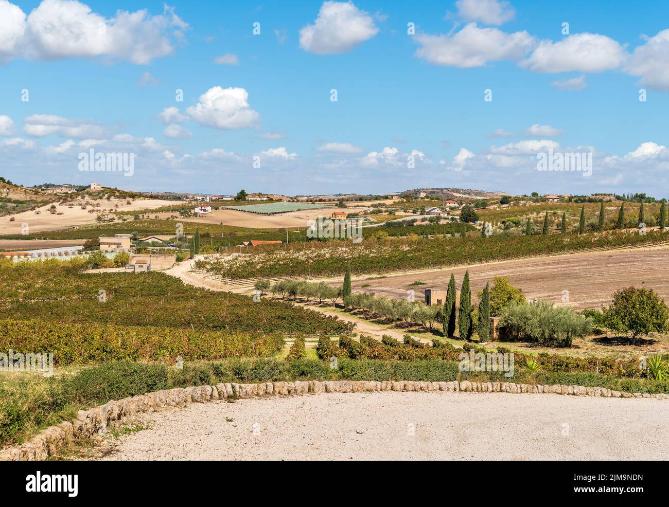 Countryside landscape with the hills of the Campobello di Licata in province of Agrigento, Sicily, Italy Stock Photo