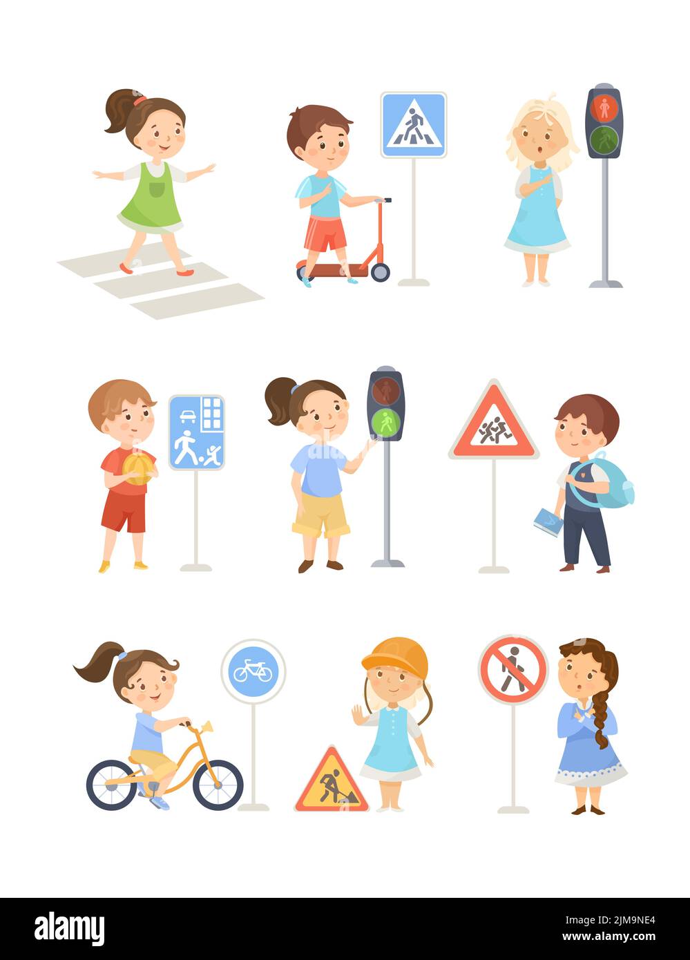 vector illustration of a schoolchildren crossing the road with the help of  the police 7414877 Vector Art at Vecteezy