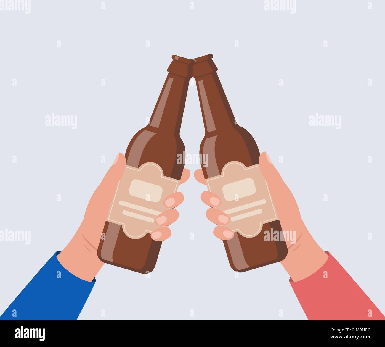 Cheers with beer bottles. Hands holding bottles with alcohol drinks ...