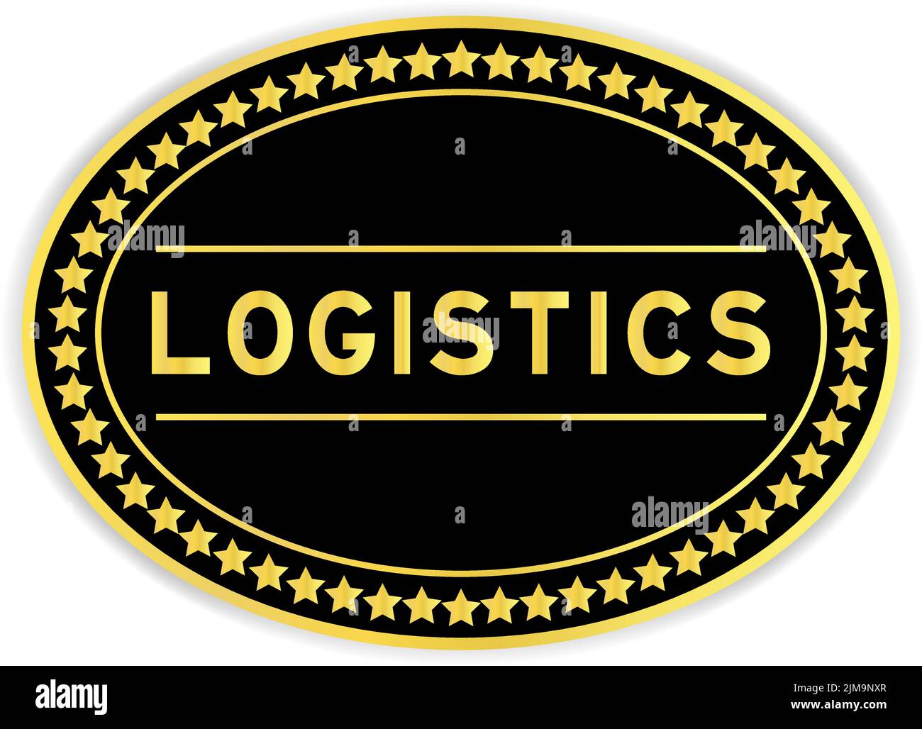 Black and gold color round label sticker with word logistics on white background Stock Vector