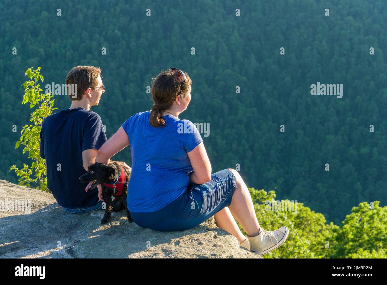 Hikers on Raven Rock in Coopers Rock State Forest WV Stock Photo