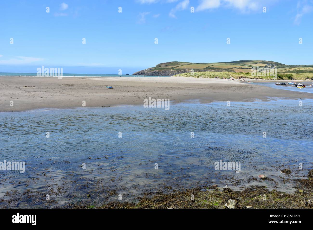 View across the Nevern estuary towards Newport sands, Newport, Pembrokeshire, Wales Stock Photo