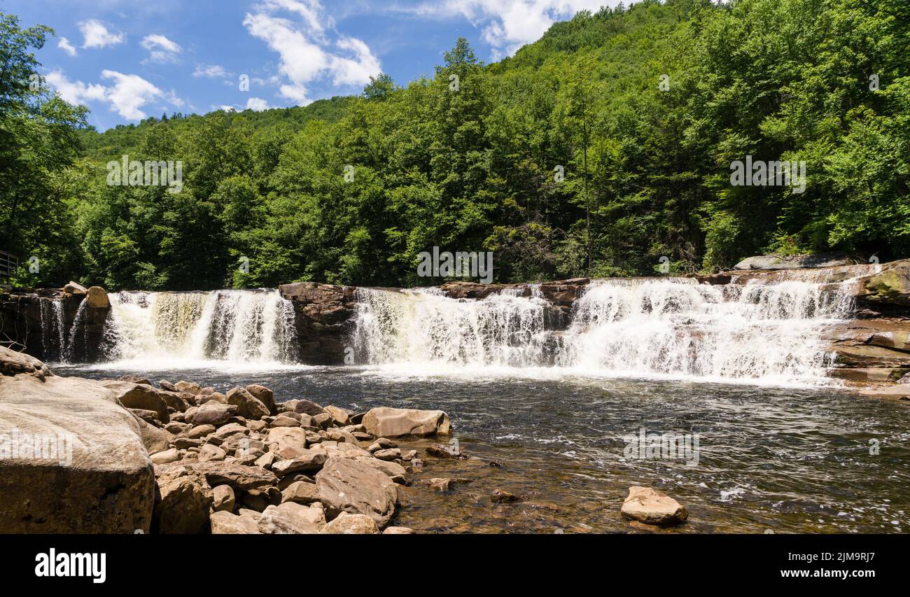 Three distinct waterfalls at High Falls of Cheat Stock Photo