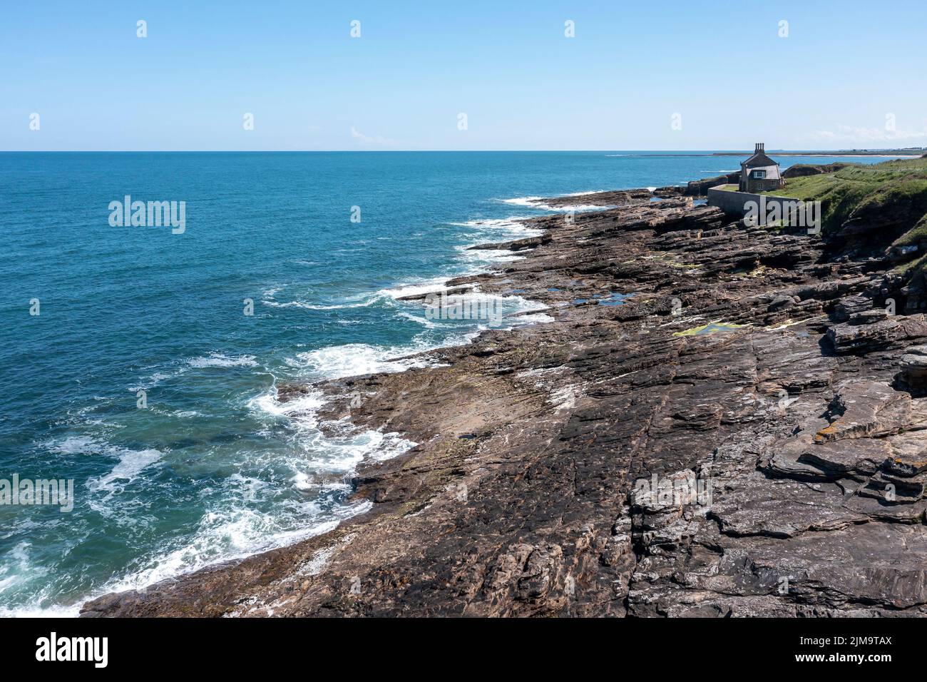 rumbling kern northumberland coast and the bathing house elevated view Stock Photo