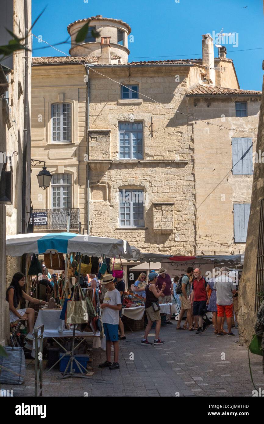 market day in Uzes, France Stock Photo Alamy