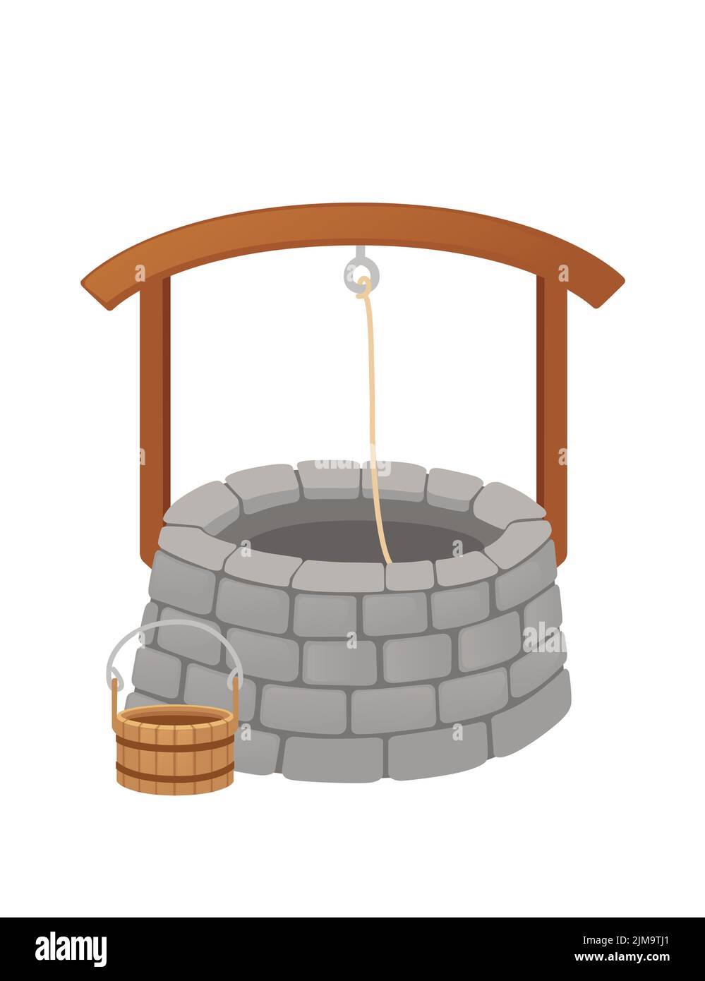 Stone well with rope and bucket medieval design vector illustration isolated on white background Stock Vector