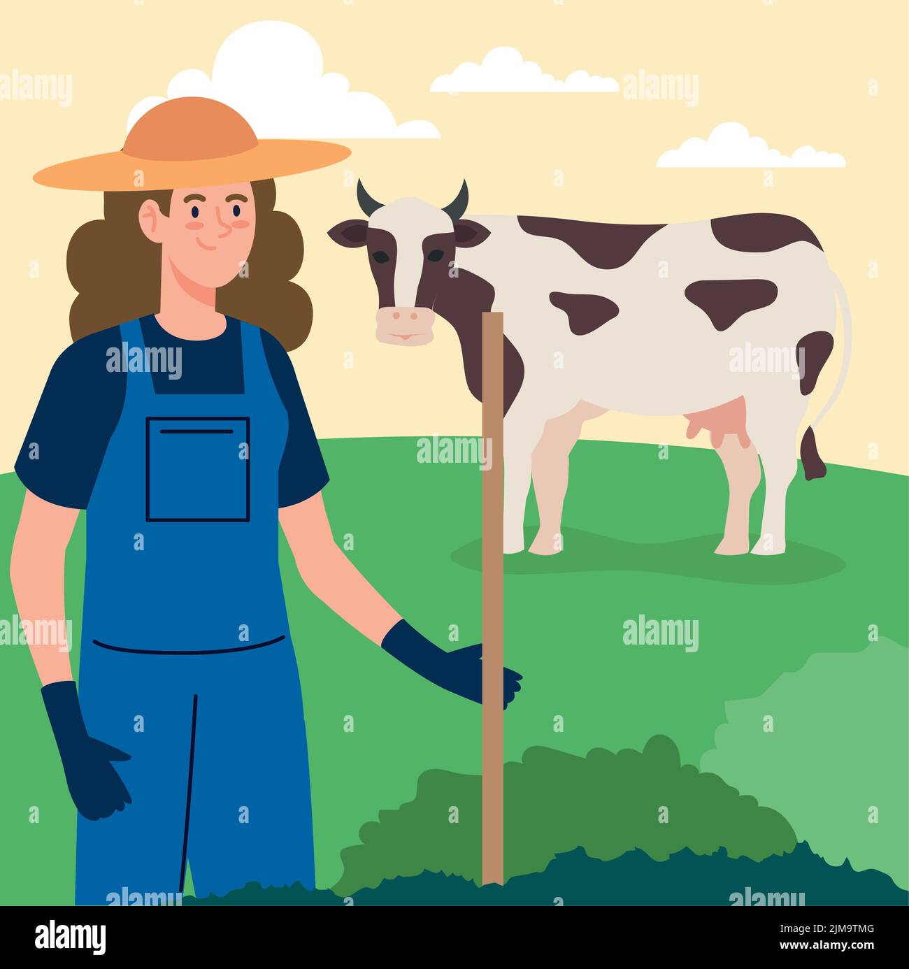 cow with female farmer Stock Vector Image & Art - Alamy