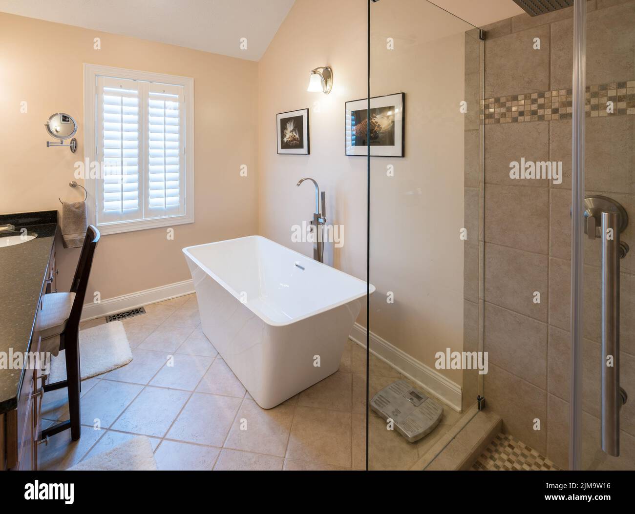 Modern bathroom with freestanding tub and shower Stock Photo
