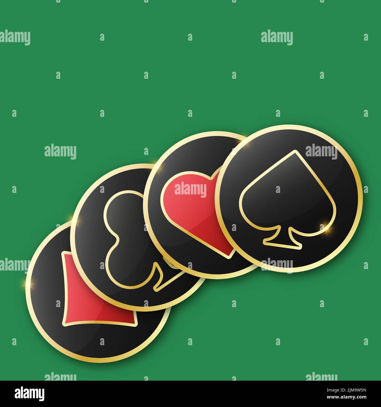 Hearts, diamonds, clubs and spades chips sign icon. Vector illustration chips on green