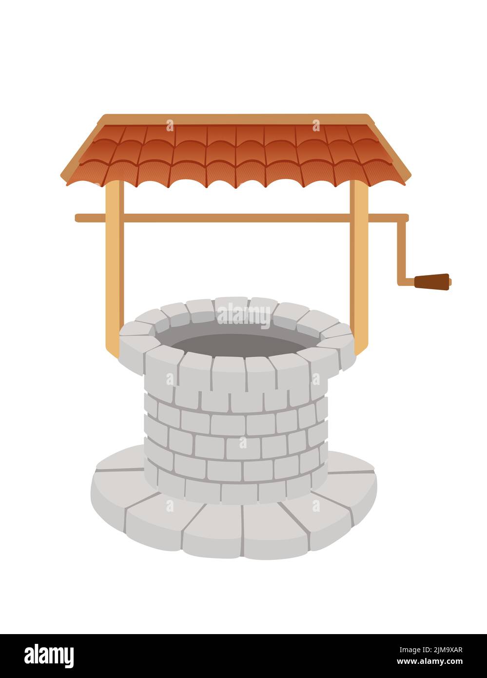 Stone well with rope and roof medieval design vector illustration isolated on white background Stock Vector