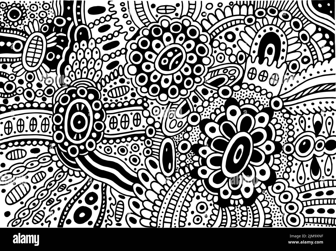 Floral trippy ornament with patterns and leaves. Zendoodle detailed folk art coloring page for ...