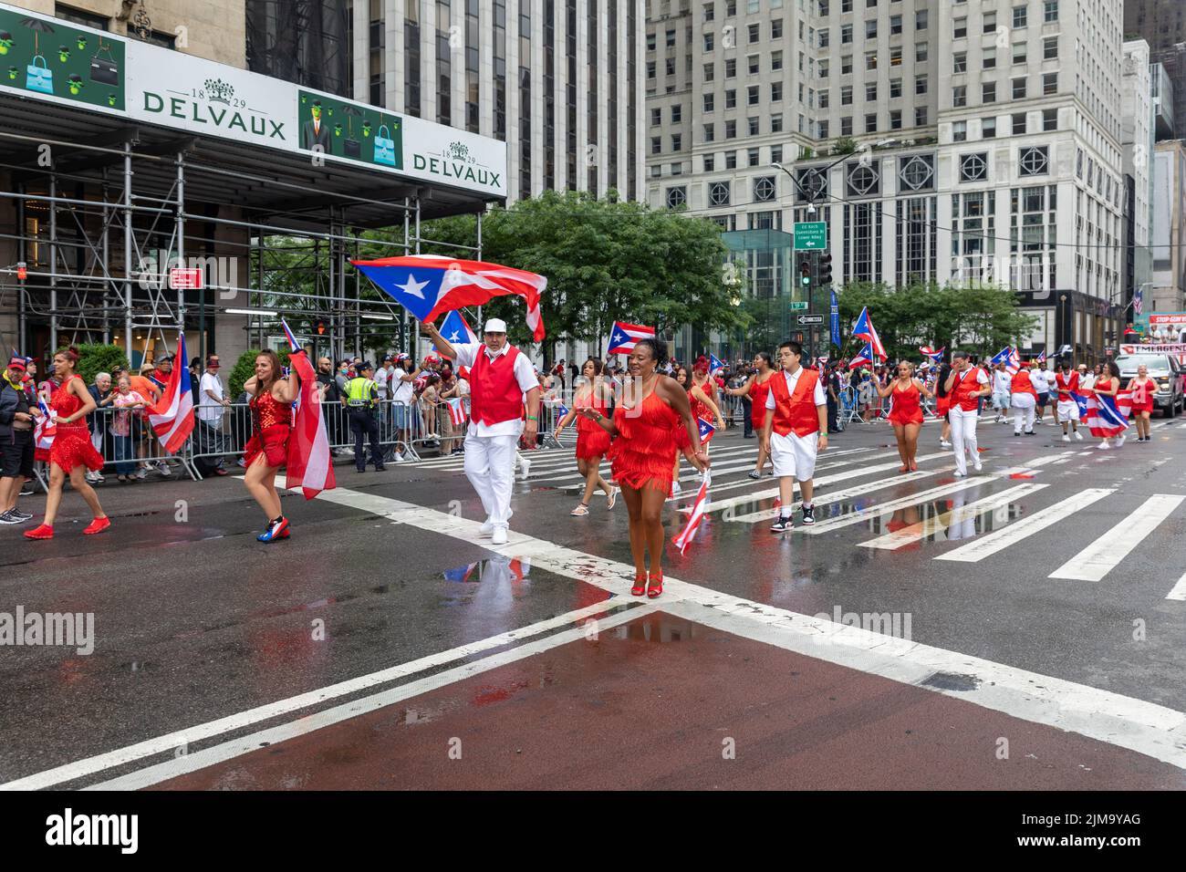 A group of people celebrating the Puerto Rican Day Parade in New York