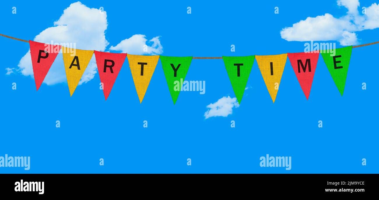 Individual cloth pennants or flags with Party Time Stock Photo