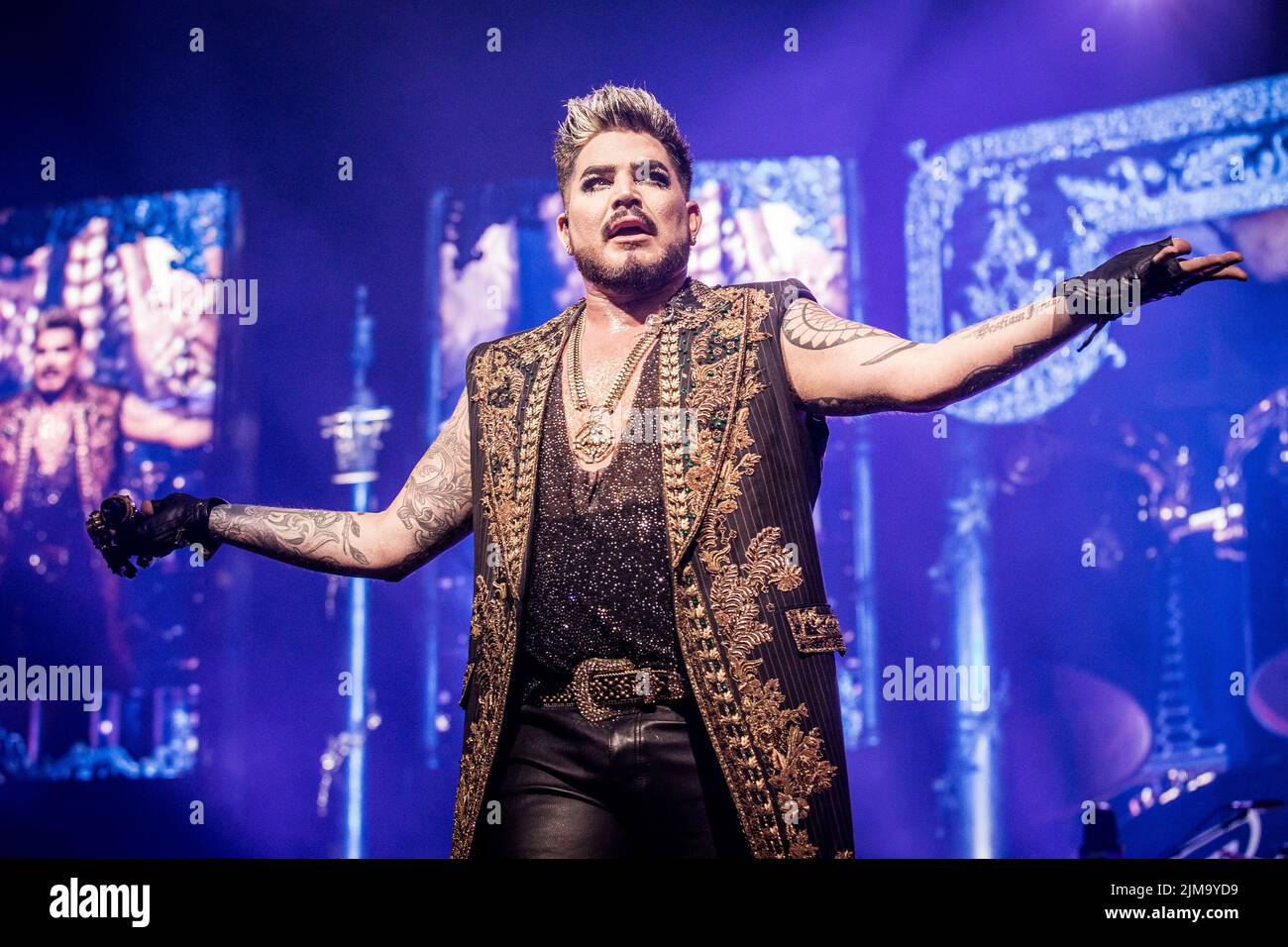 Adam Lambert of Queen performing live in Oslo in July 2022 Stock Photo