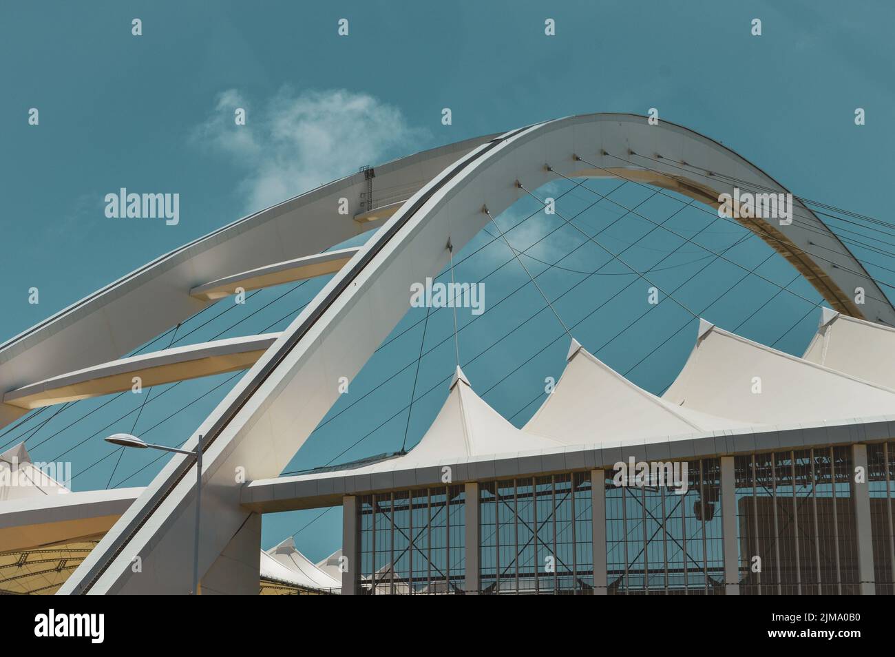 A closeup of the top of the Moses Mabhida Stadium located in Durban, South Africa Stock Photo