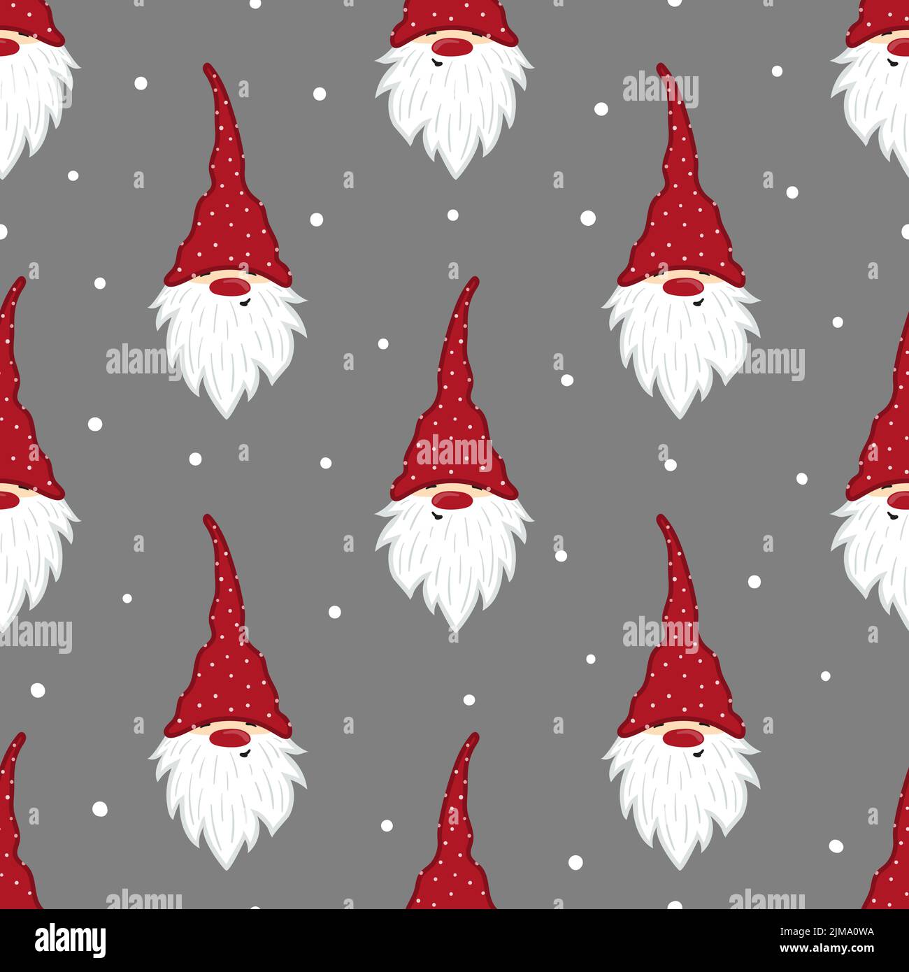 Cute gnomes pattern. Seamless Christmas background with dwarf characters. Stock Vector