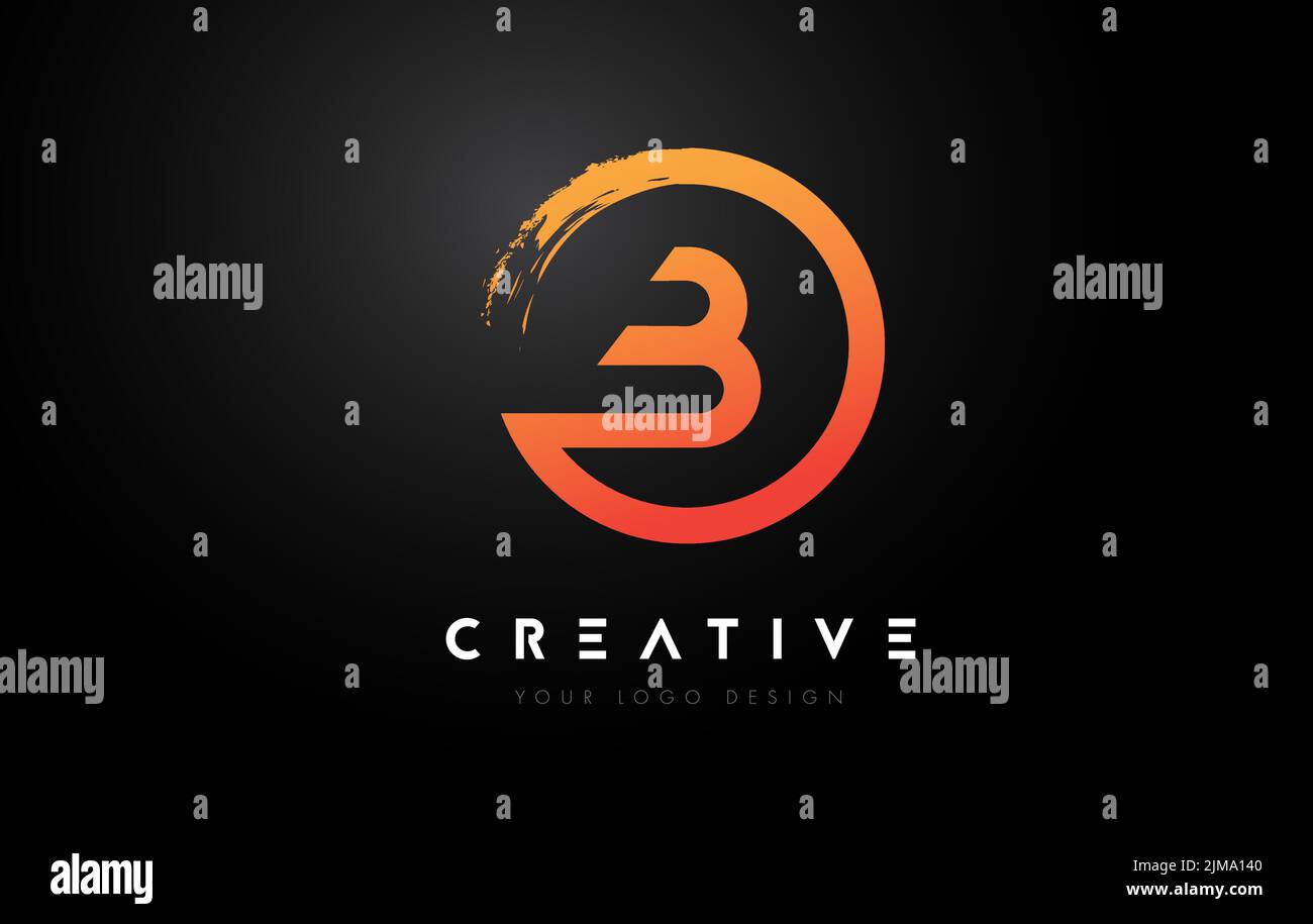 Orange B Circular Letter Logo with Circle Brush Design and Black