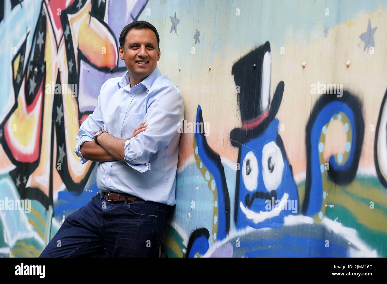 Scottish Labour leader Anas Sarwar during his to visit Acre Community Hall, Glasgow, where he met volunteers in the food bank and later planted seeds in a vegetable patch. Picture date: Friday August 5, 2022. Stock Photo