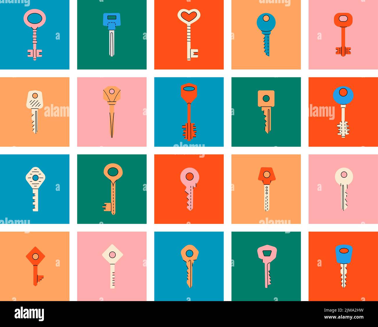 Set of various house key silhouette. Different Square posters with hand
