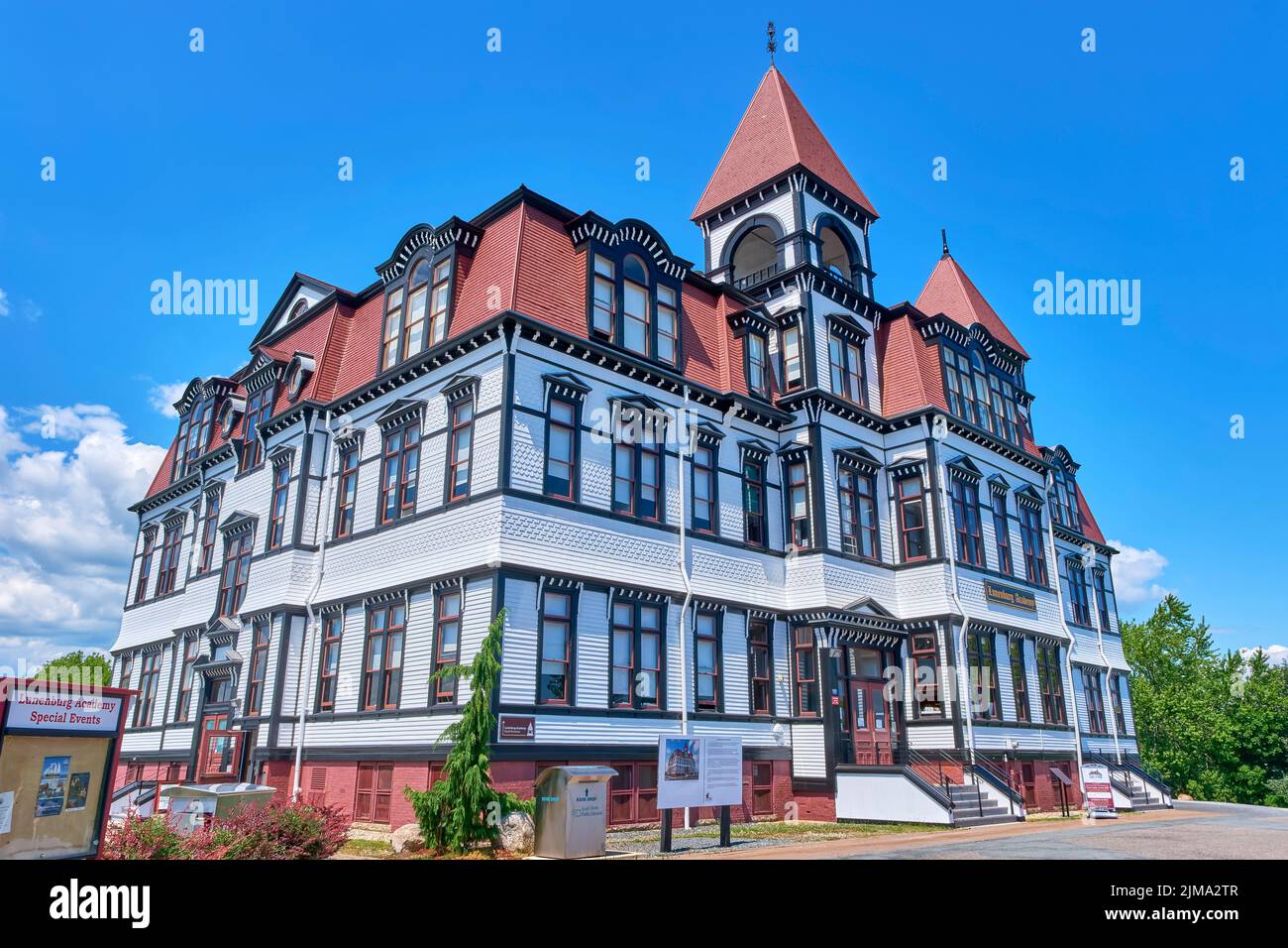 The Lunenburg Academy is a historic school building built in 1885 and is designated a National Historic site.  It is built in the Second Empire archit Stock Photo