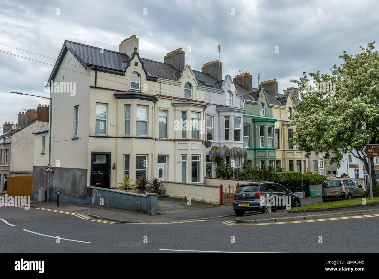 A view of beautiful houses in a row in Bangor, United Kingdom Stock