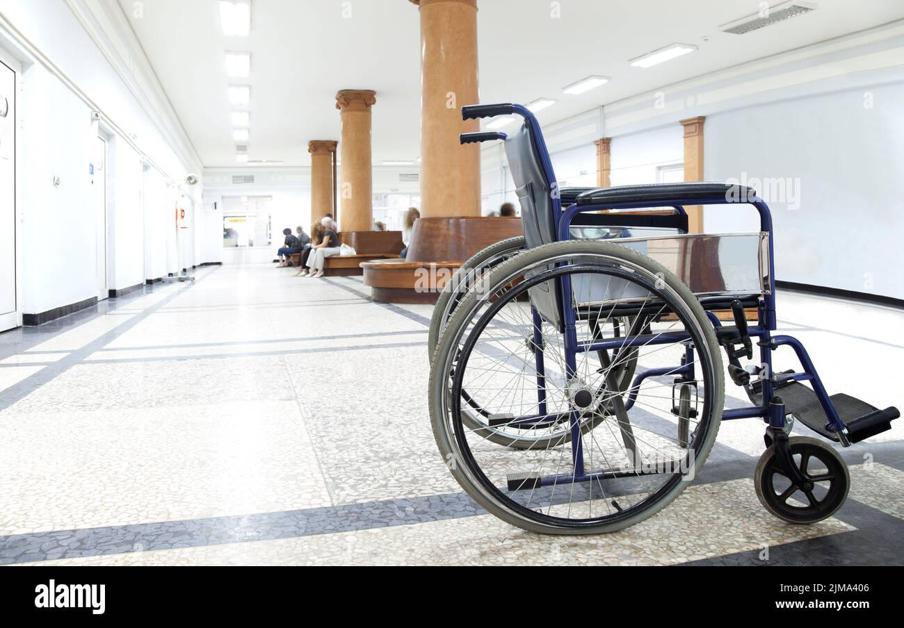 Wheelchair hospital corridor Stock Photo Alamy