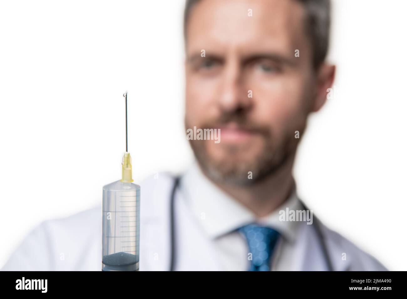 syringe in hands of doctor. syringe for medical injection. selective