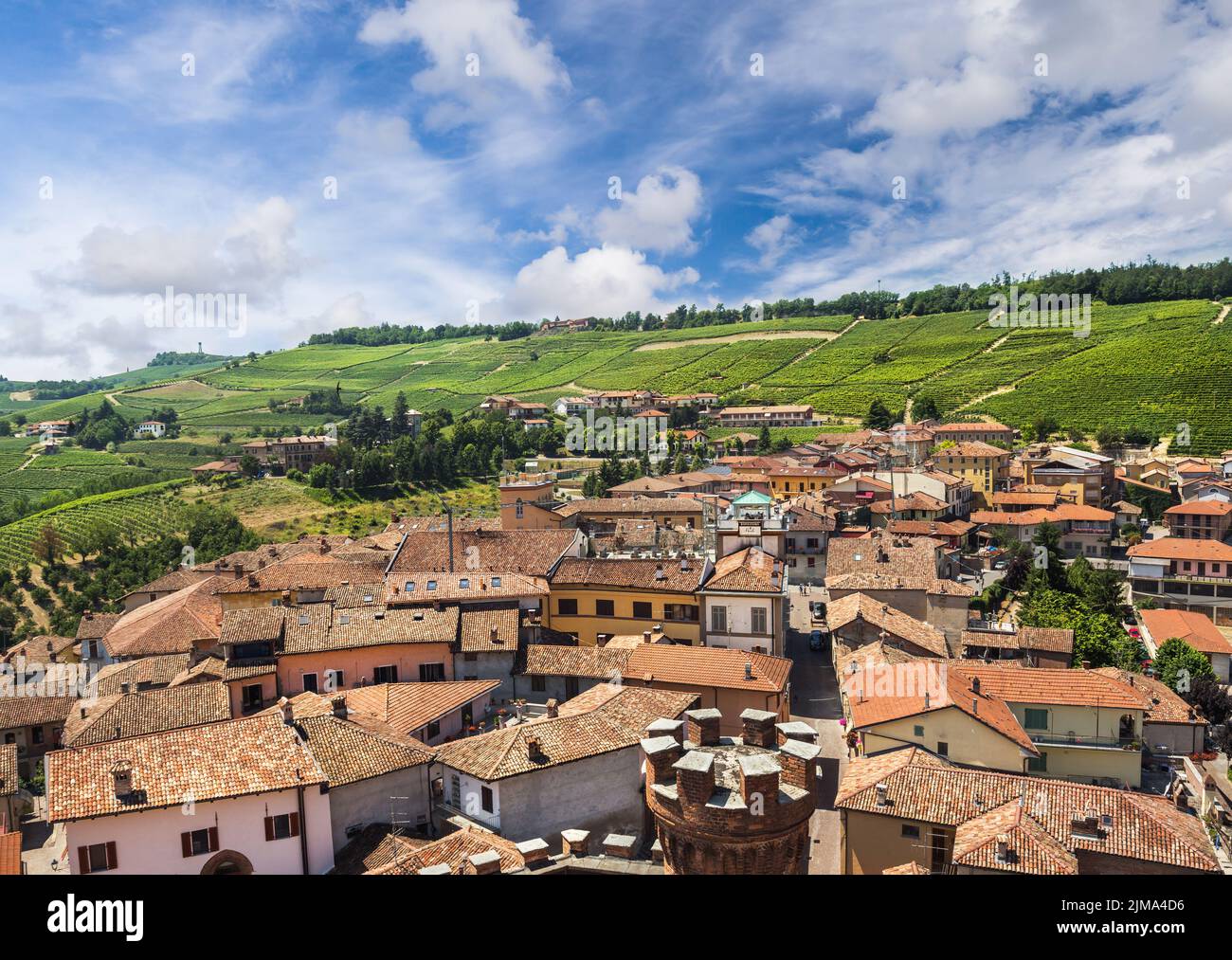 Panorama of the hilly region of the Langhe, Piedmont, Italy Stock Photo