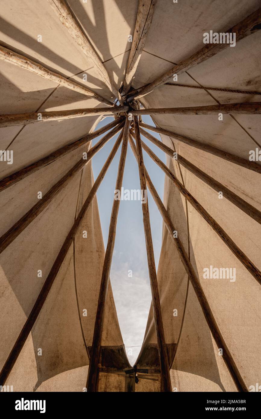 A vertical shot of the inside a Teepee Stock Photo