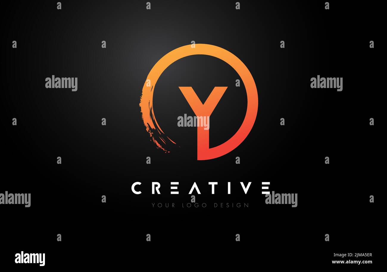 Orange Y Circular Letter Logo with Circle Brush Design and Black ...