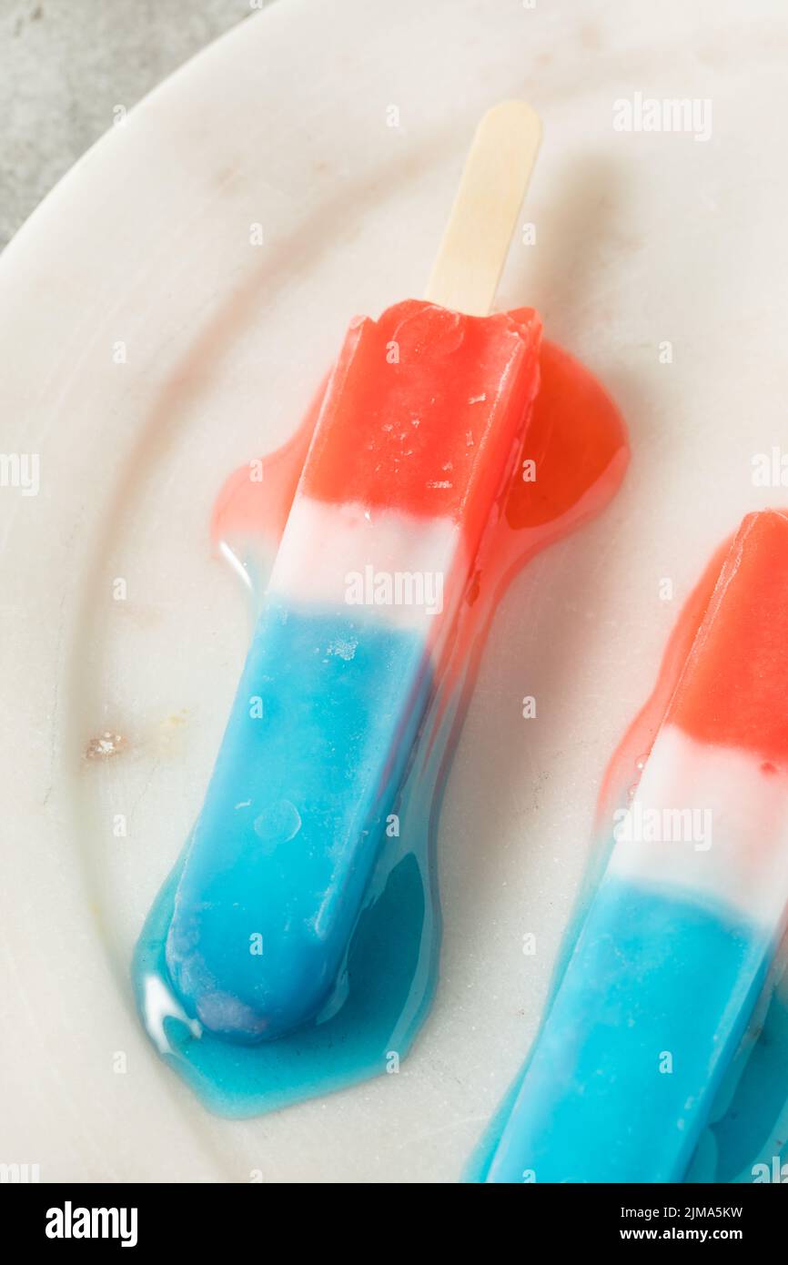 Homemade Red White Blue Popsicle Ready to Eat for the Summer Stock Photo