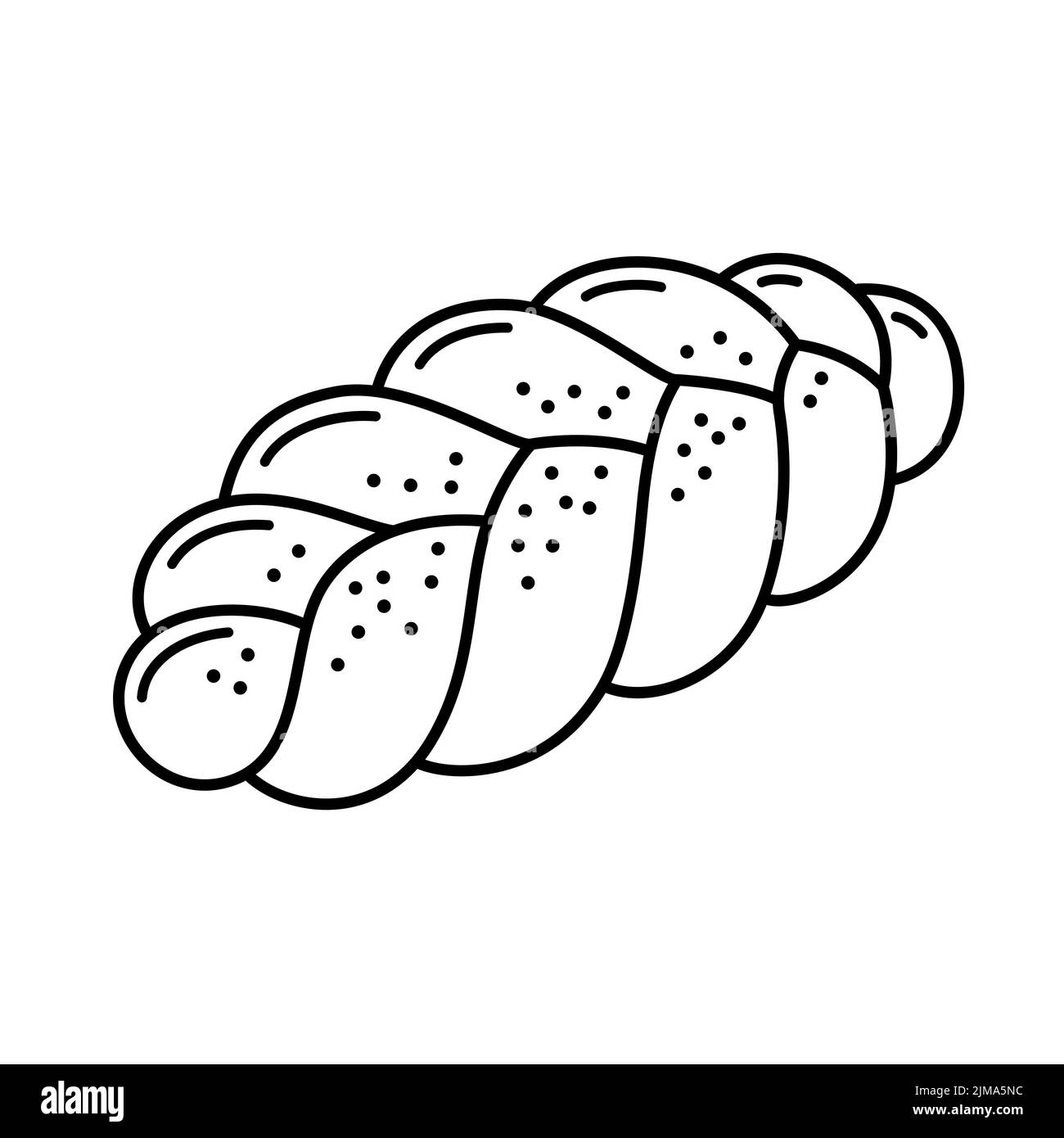 Challah, traditional braided bread loaf. Black and while line icon. Cartoon vector clip art illustration. Stock Vector