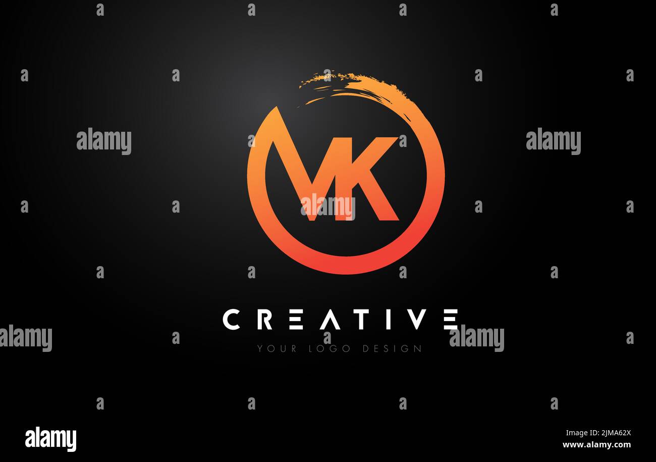 Orange VK Circular Letter Logo with Circle Brush Design and Black ...