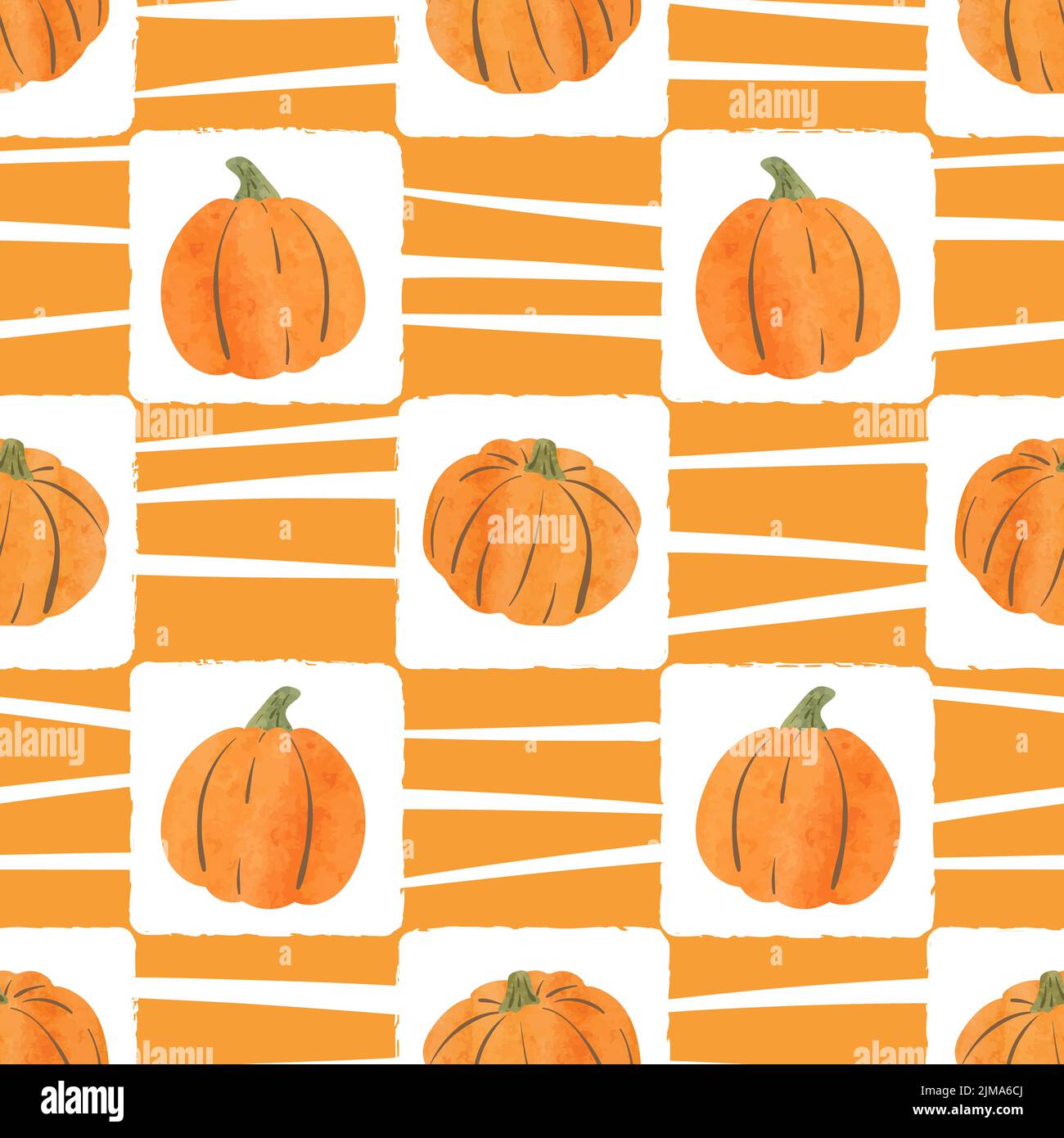 Seamless abstract autumn pattern with watercolor pumpkins. Halloween ...